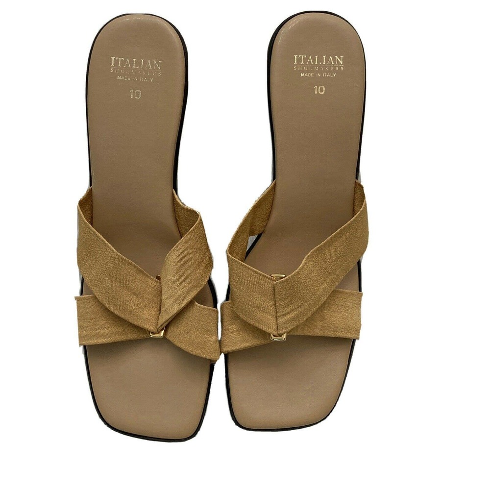 Italian Shoemakers Women's Made it Italy Slide Wedge Heel Sandals Size 10 Gold